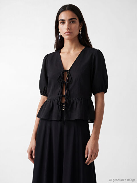 LCW Vision V Yaka Balon Kollu Bluz