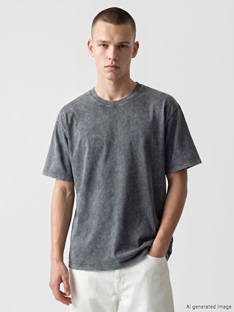 XSIDE Regular Fit Bisiklet Yaka Yıkamalı Erkek Tişört