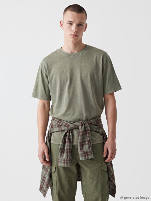 XSIDE Regular Fit Bisiklet Yaka Yıkamalı Erkek Tişört