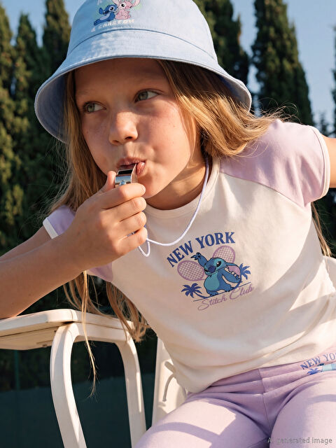LCW Kids Stitch Baskılı Kız Çocuk Soft Touch Tişört