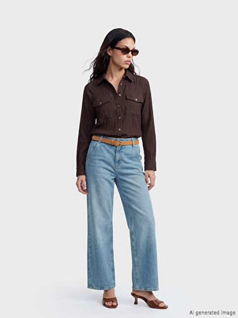 LCW Jeans Beli Kemerli Wideleg Kadın Jean Pantolon