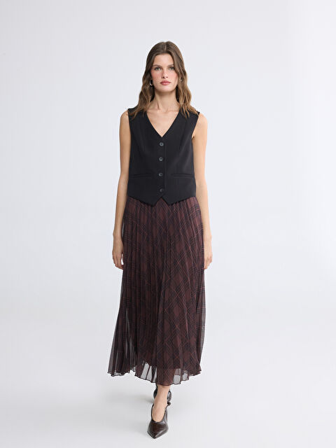 LCWAIKIKI Classic Beli Lastikli Ekose Pileli Etek - S6R543Z8-F9C