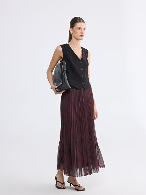 LCWAIKIKI Classic Beli Lastikli Ekose Pileli Etek - S6R543Z8-LQV