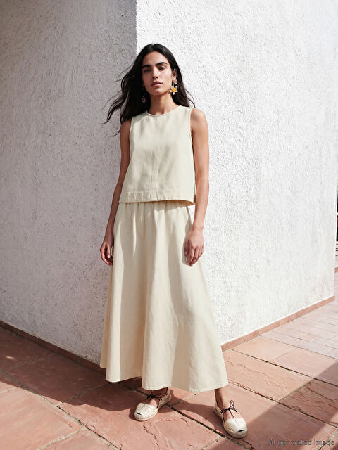 LCW Vision Beli Lastikli Kloş Jean Etek