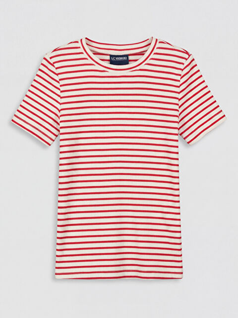 LCW Kids Bisiklet Yaka Çizgili Kız Çocuk Tişört - S6R636Z4-E48