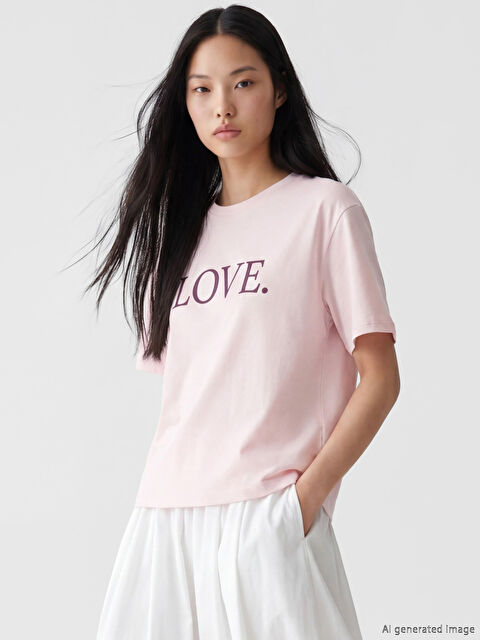 XSIDE Bisiklet Yaka Baskılı Kadın Tişört