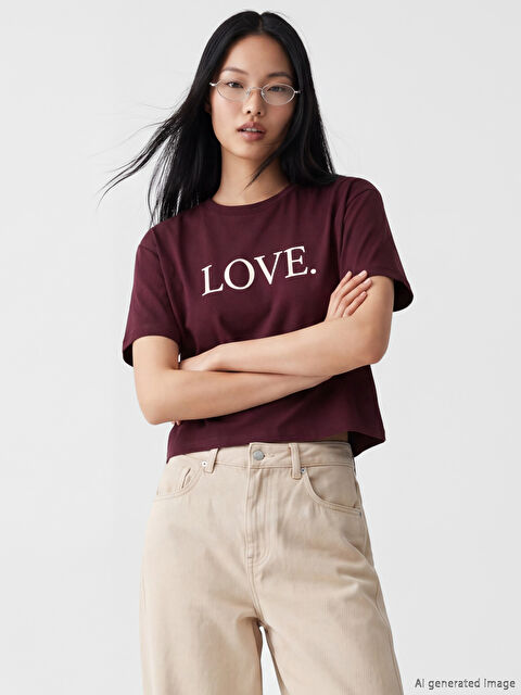 XSIDE Bisiklet Yaka Baskılı Kadın Tişört