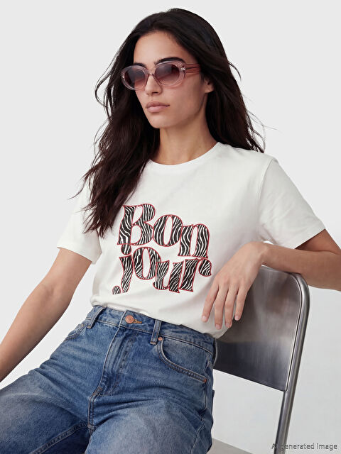 LCW Vision Bisiklet Yaka Baskılı Kadın Tişört - S6R779Z8-R9J