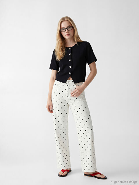 XSIDE Puantiyeli Straight Fit Kadın Jean Pantolon