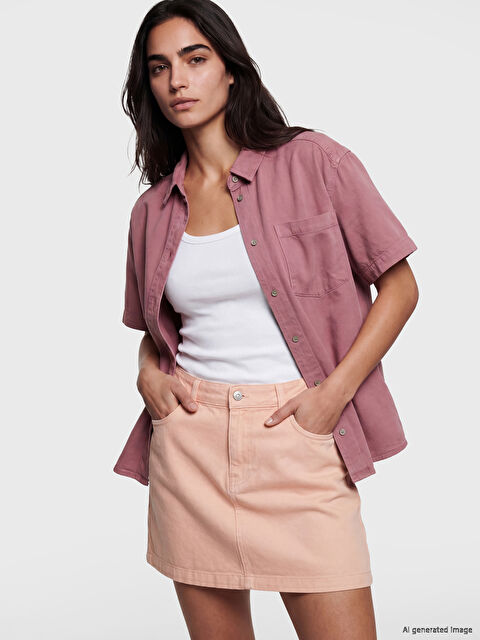 LCW Vision Cepli Oversize Kadın Jean Gömlek