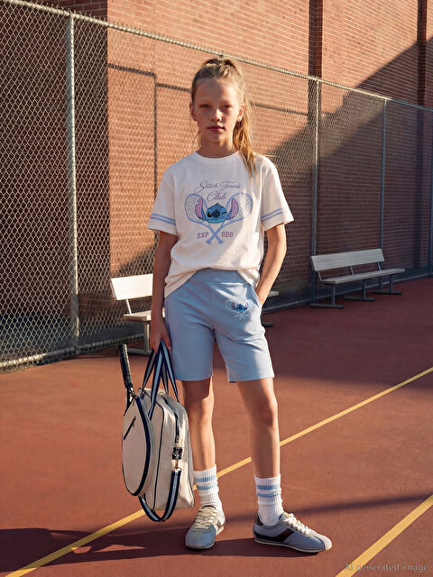 LCW Kids Stitch Baskılı Kız Çocuk Soft Touch Tayt