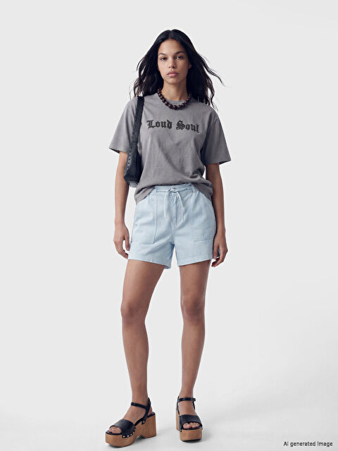 LCW Jeans Beli Lastikli Kadın Jean Şort