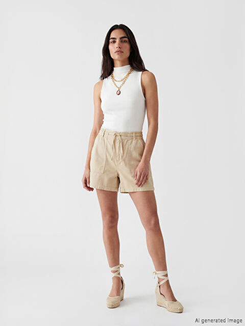 LCW Jeans Beli Lastikli Kadın Jean Şort