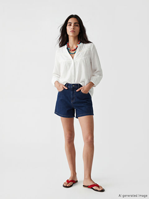 Natuvera Yüksek Bel Kadın Jean Şort