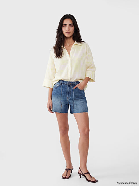 LCW Jeans Beli Bağcıklı Kadın Jean Şort