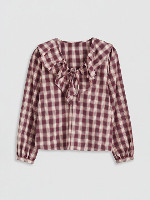 LCWAIKIKI Classic V Yaka Volanlı Ekose Bluz - S6R866Z8-LLH