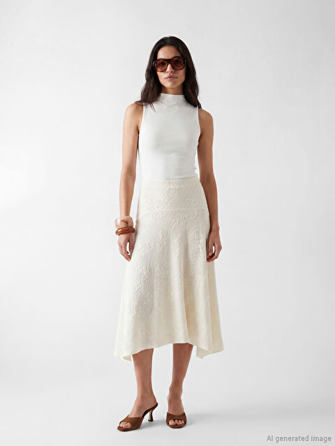 LCW Vision Yüksek Bel Dantelli Asimetrik Kesim Etek