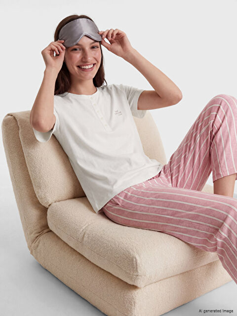 LCW DREAM Çizgili Kadın Kaprili Pijama Takımı