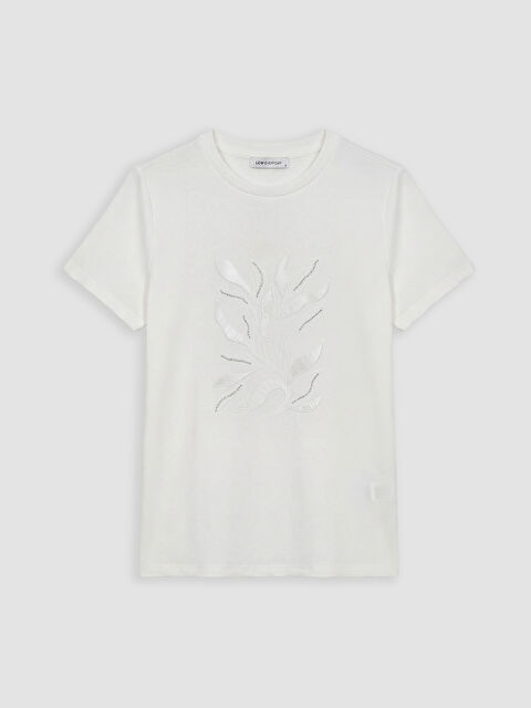 LCW EVERYDAY Bisiklet Yaka Nakışlı Kadın Tişört