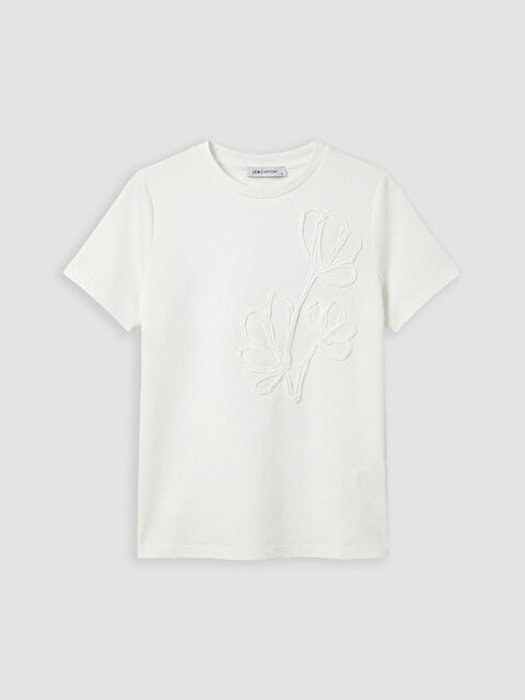 LCW EVERYDAY Bisiklet Yaka Aplike İşlemeli Kadın Tişört