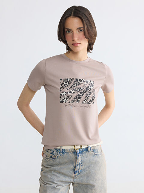 LCW EVERYDAY Bisiklet Yaka Baskılı Kadın Tişört