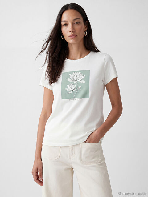 LCW EVERYDAY Bisiklet Yaka Baskılı Kadın Tişört