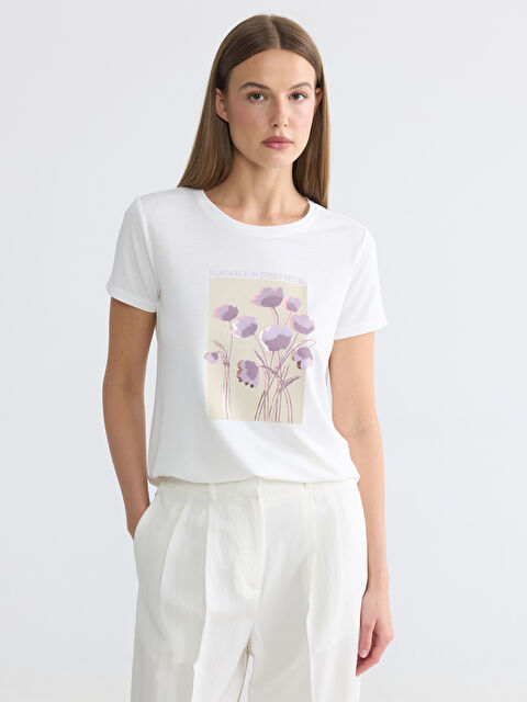 LCW EVERYDAY Bisiklet Yaka Baskılı Kadın Tişört