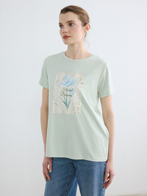 LCW EVERYDAY Bisiklet Yaka Baskılı Kadın Tişört