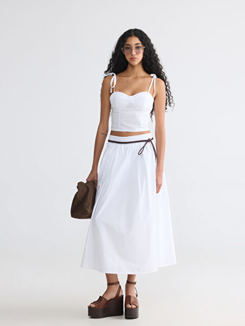 XSIDE Beli Lastikli Poplin Kloş Etek