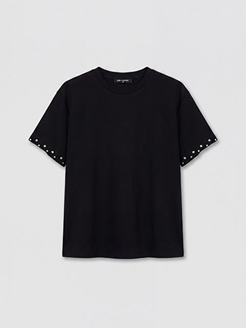 LCW Comfort Bisiklet Yaka Taşlı Kadın Tişört