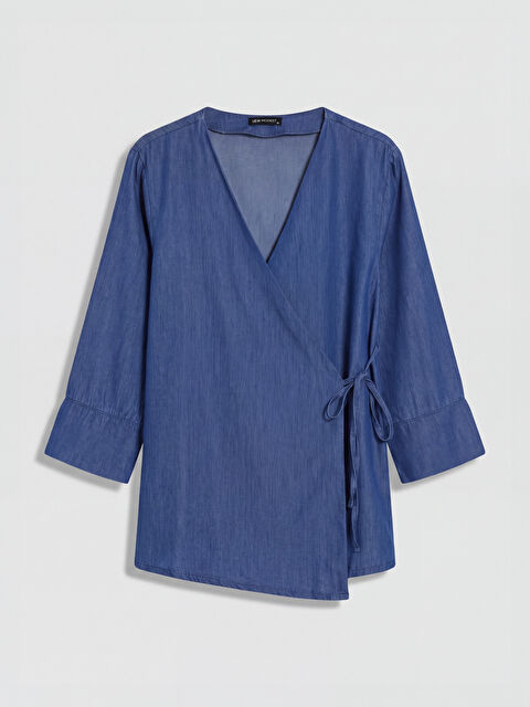 LCW Modest Kruvaze Yaka Kadın Jean Kimono