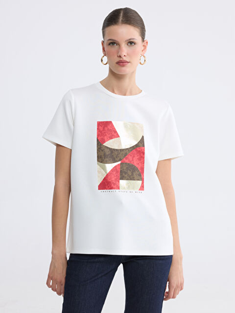 LCW EVERYDAY Bisiklet Yaka Baskılı Kadın Tişört - S6S112Z8-R9J