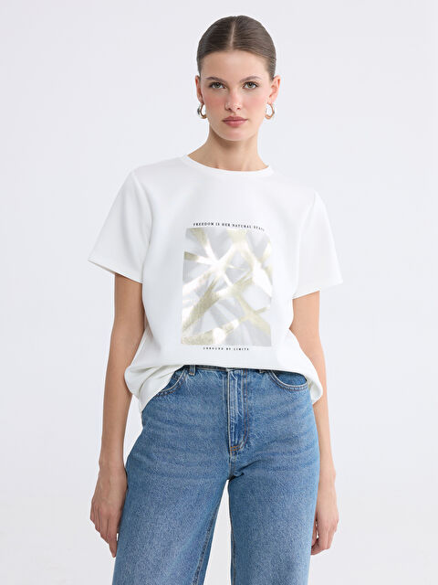 LCW EVERYDAY Bisiklet Yaka Baskılı Kadın Tişört