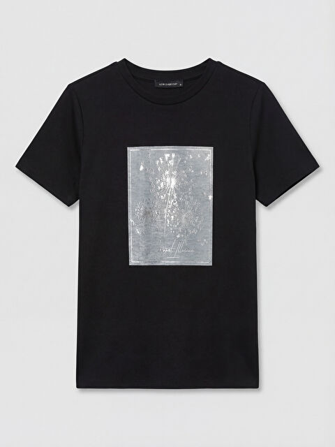 LCWAIKIKI Classic Bisiklet Yaka Baskılı Kadın Tişört - S6S114Z8-CVL