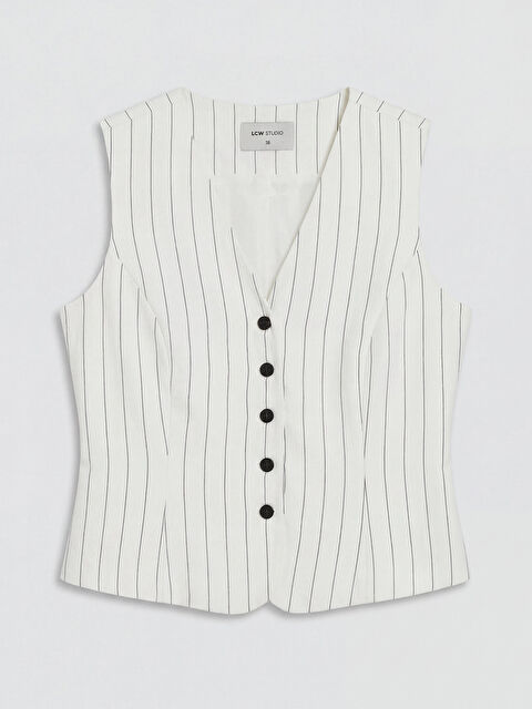 LCWAIKIKI Classic V Yaka Çizgili Kadın Klasik Yelek