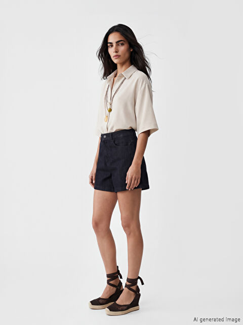 Natuvera Yüksek Bel Kadın Jean Şort