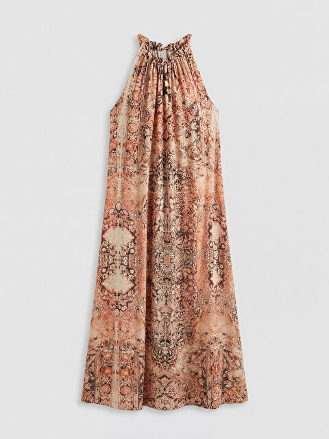 LCW Vision Halter Yaka Desenli Büzgülü Elbise