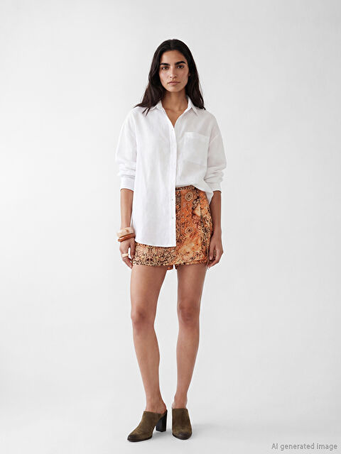 LCW Vision Yandan Bağlamalı Desenli Mini Etek