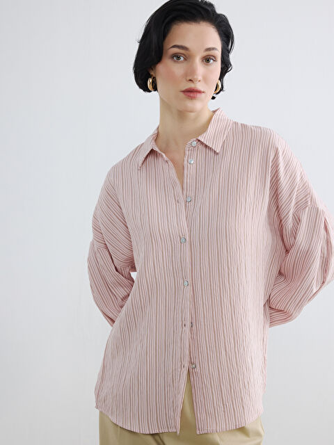 LCW Vision Çizgili Oversize Kadın Gömlek