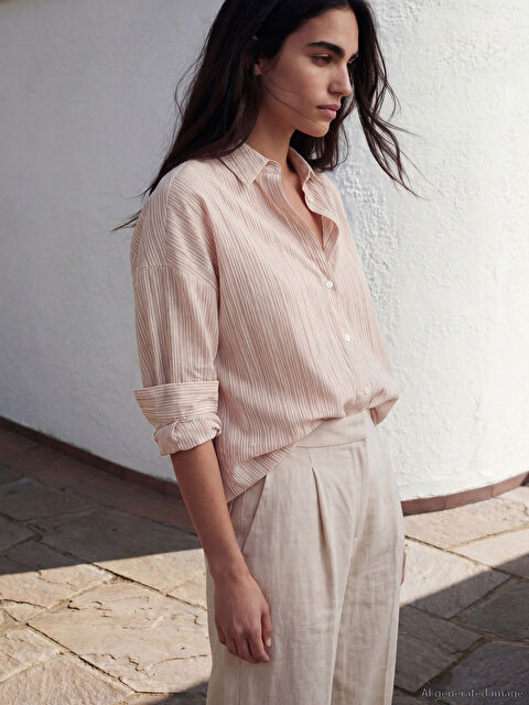 LCW Vision Çizgili Oversize Kadın Gömlek