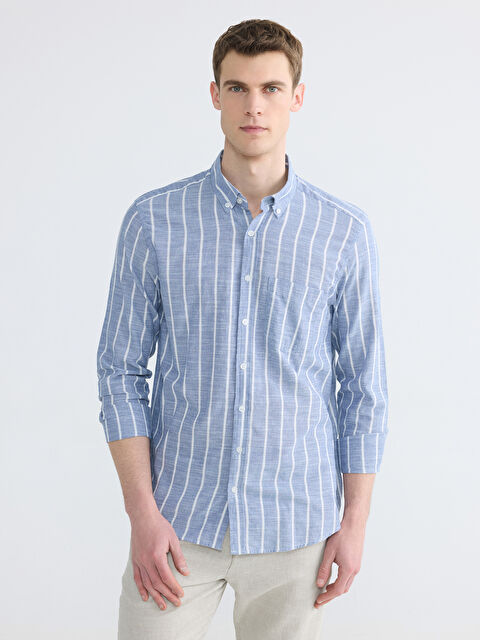 LCWAIKIKI Classic Regular Fit Çizgili Erkek Dokulu Gömlek