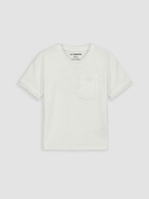 LCW Kids Bisiklet Yaka Fırfır Detaylı Kız Çocuk Tişört