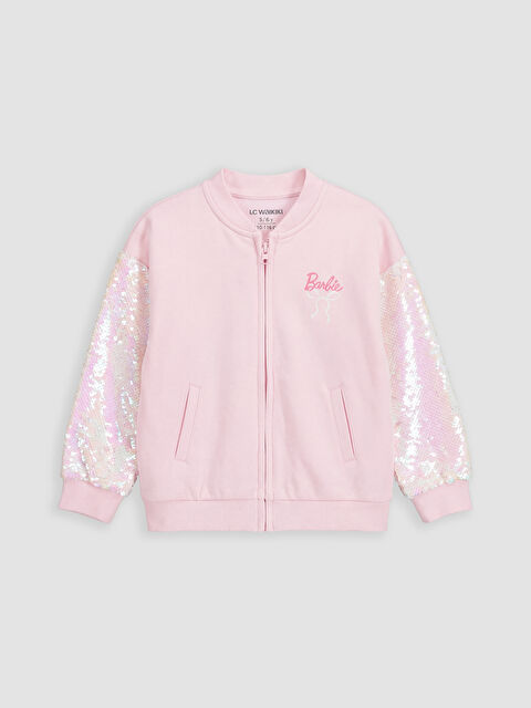 LCW Kids Kolej Yaka Barbie Baskılı Kız Çocuk Fermuarlı Sweatshirt