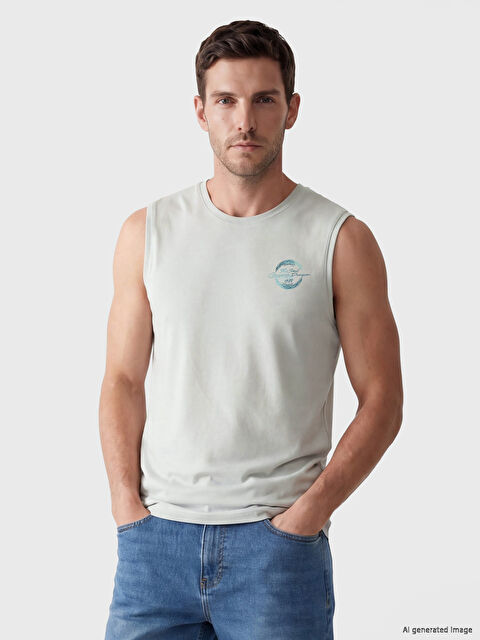 LCWAIKIKI Classic Bisiklet Yaka Baskılı Erkek Kolsuz Tişört