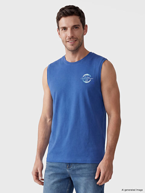 LCWAIKIKI Classic Bisiklet Yaka Baskılı Erkek Kolsuz Tişört