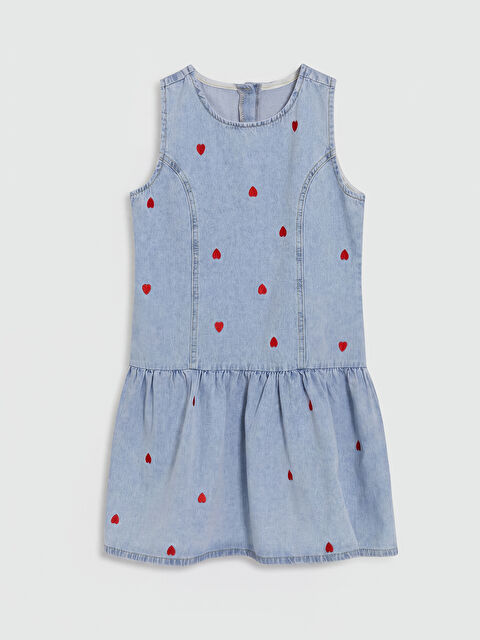 LCW Kids Kalp Nakışlı Kız Çocuk Jean Elbise
