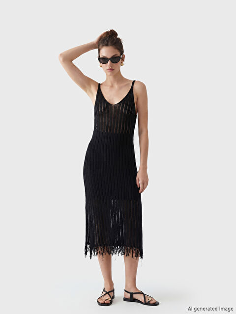 LCW DREAM V Yaka Ajurlu Saçaklı Plaj Elbisesi