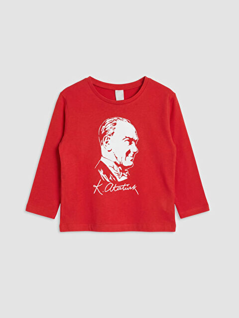 LCW Kids Bisiklet Yaka Atatürk Baskılı Kız Çocuk Tişört