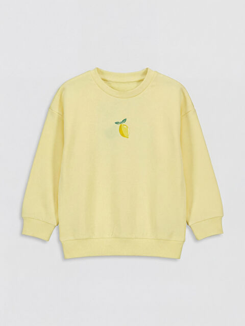 LCW Kids Bisiklet Yaka Nakışlı Kız Çocuk Sweatshirt