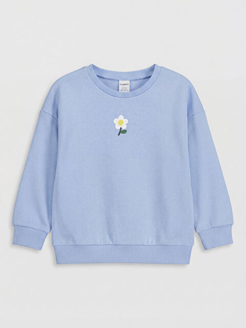 LCW Kids Bisiklet Yaka Nakışlı Kız Çocuk Sweatshirt